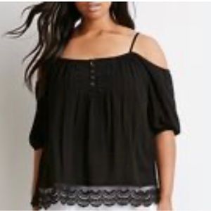 Forever 21 Crocheted Open-Shoulder Top XL